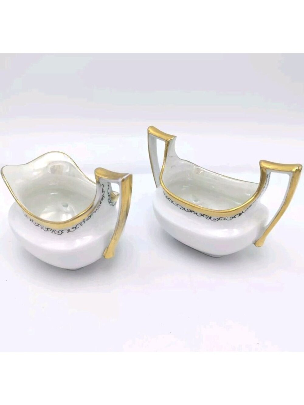 Uno Bavaria Favorite Sugar & Creamer Set Art Nouveau White Luster Gold Edge